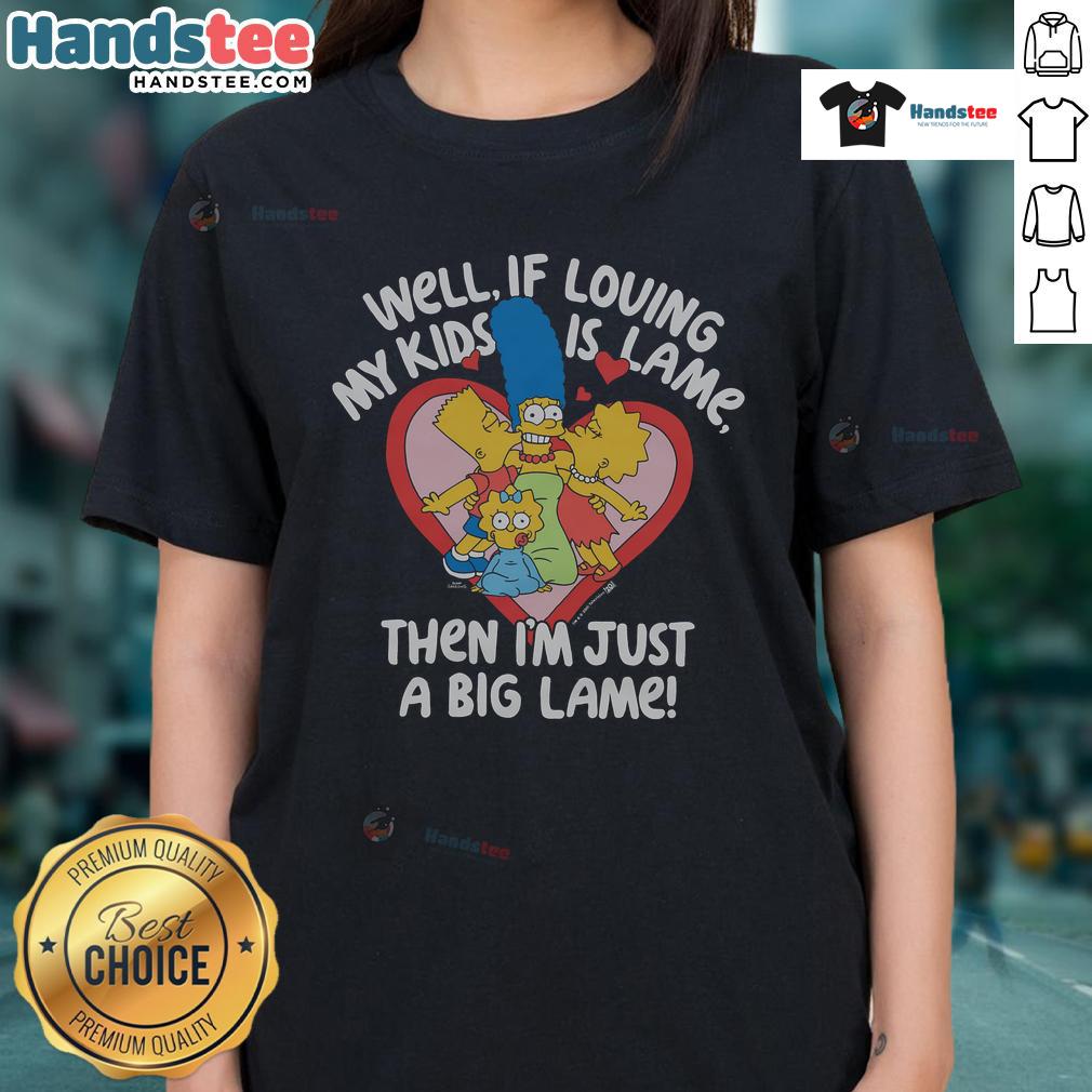 Marge Simpson in a heart graphic on a ladies tee, featuring the quote 'I'm just a big lame heart' from The Simpsons.