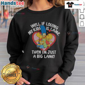 Marge from The Simpsons wearing a 'I'm Just A Big Lame Heart' sweatshirt, showcasing her iconic style and humor.