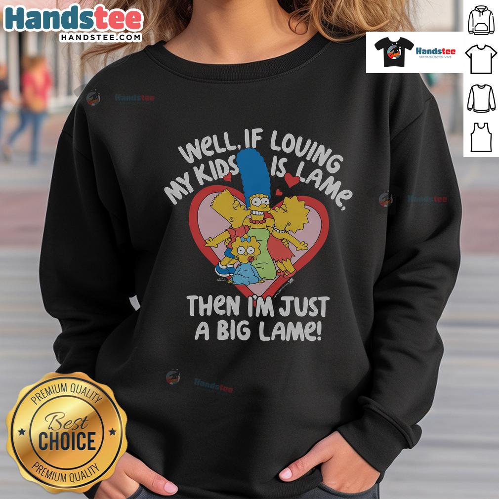 Marge from The Simpsons wearing a 'I'm Just A Big Lame Heart' sweatshirt, showcasing her iconic style and humor.