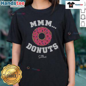 Alt Text: Nice The Simpsons Mmm Donuts Ladies Tee featuring Homer Simpson with a donut, perfect for fans of The Simpsons.