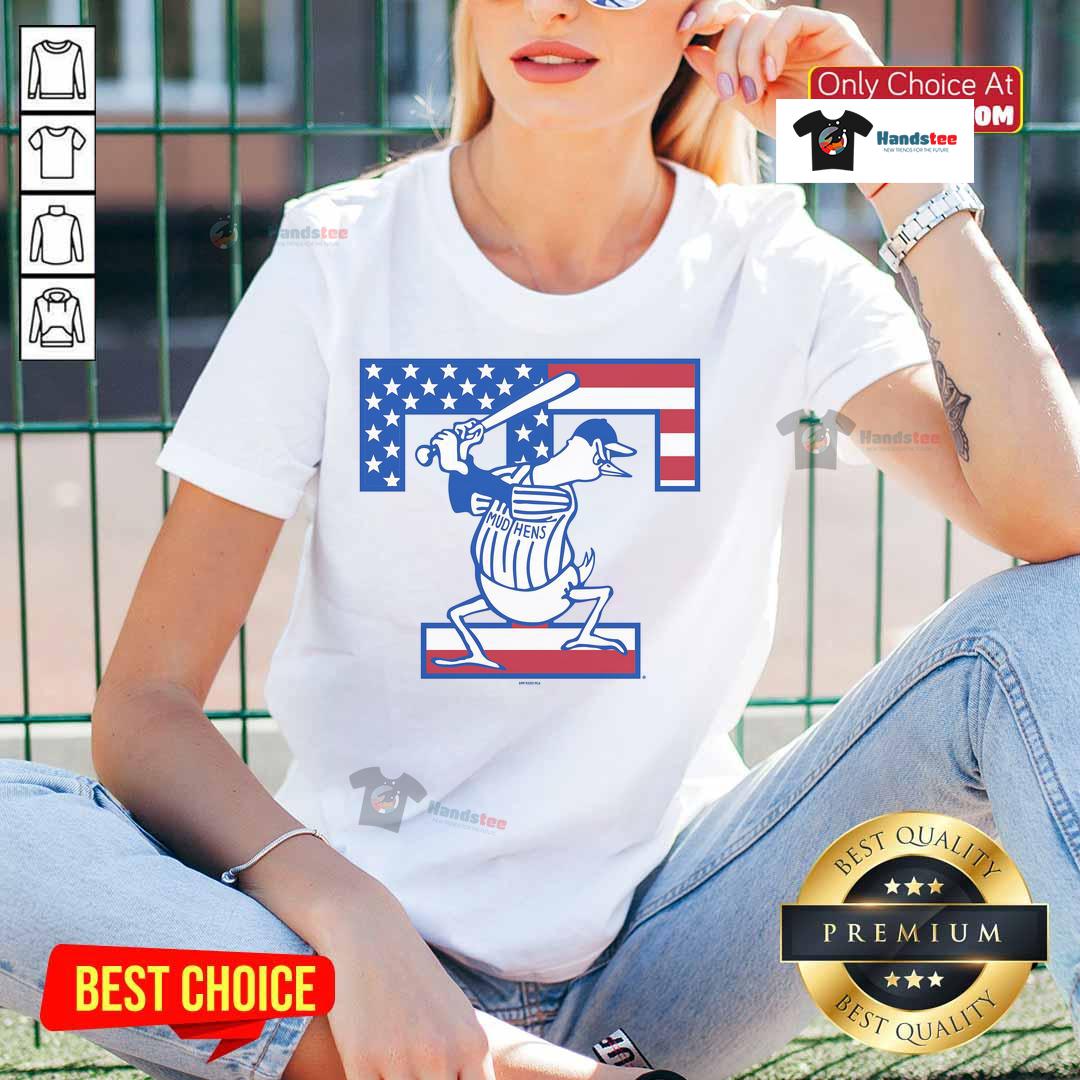 Patriotic home cap and soft ladies tee featuring Nice Toledo Mud Hens design, perfect for game day and casual wear.