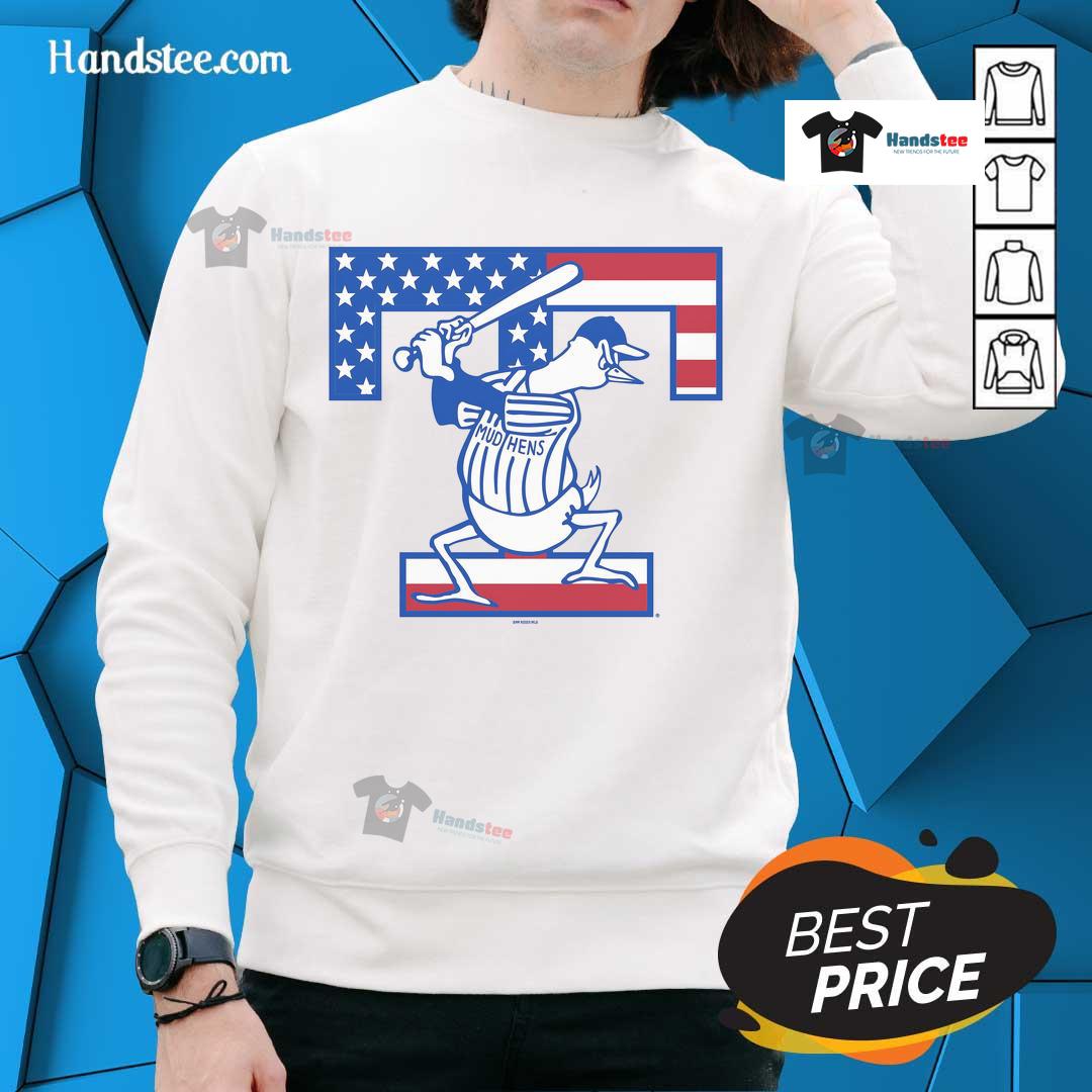 Patriotic home cap soft sweatshirt featuring Nice Toledo Mud Hens logo, perfect for baseball fans and casual wear.