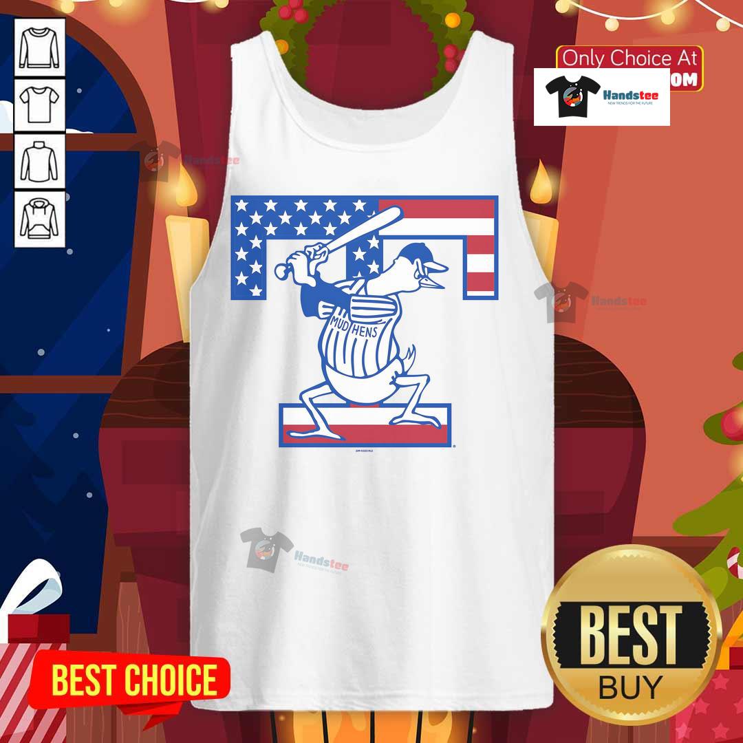 Alt Text: Patriotic home cap soft tank top featuring Nice Toledo Mud Hens logo, perfect for game days and casual wear.