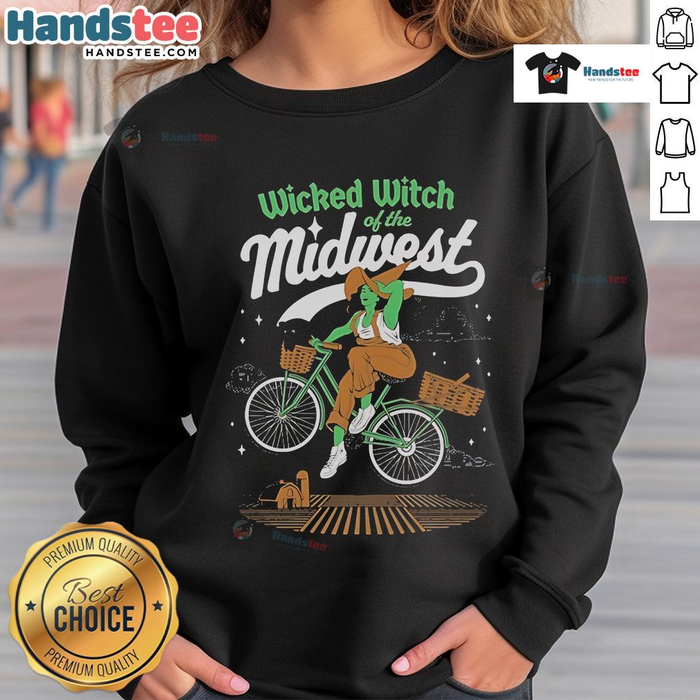 Cozy Nice Wicked Witch of the Midwest sweatshirt featuring a whimsical design, perfect for fall fashion and Halloween vibes.