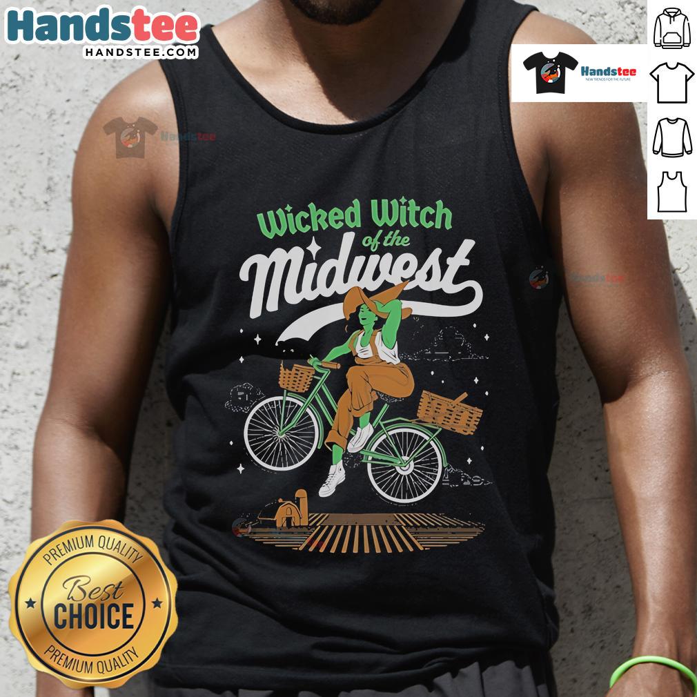 Nice Wicked Witch of the Midwest tank top design featuring a playful witch graphic, perfect for casual wear and Halloween.