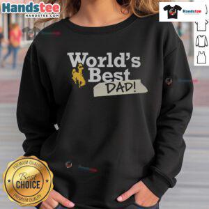 Nice Wyoming Cowboys World's Best Dad sweatshirt in blue, perfect for proud dads and sports fans.