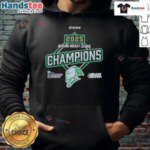 Official 2025 OHL Ontario Hockey League Championship hoodie featuring team logo and championship design.