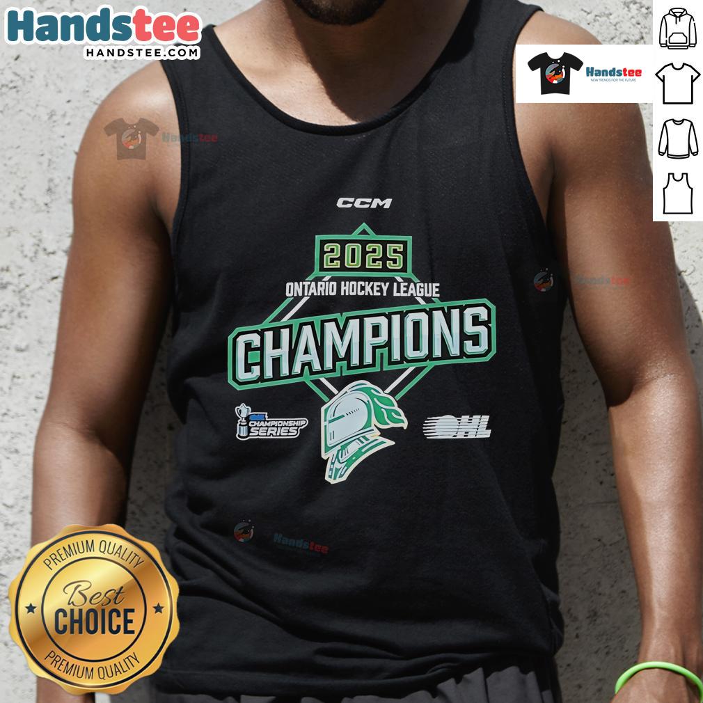 Official 2025 OHL Ontario Hockey League Championship tank top featuring team logo and vibrant colors for fans.