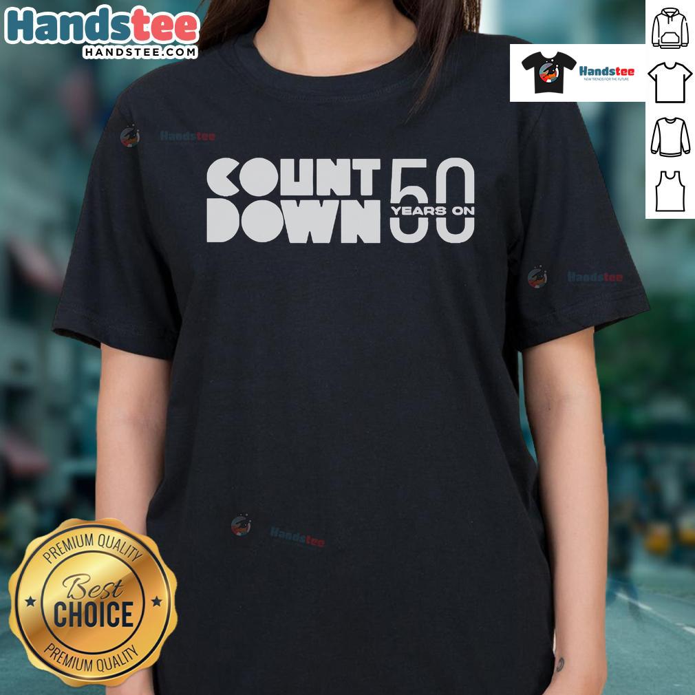 Official ABC Countdown 50 Years on Ladies Tee featuring a stylish design celebrating the milestone anniversary.