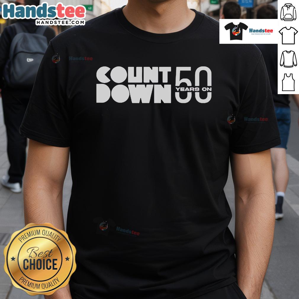 Official ABC Countdown 50 Years On T-Shirt showcasing vibrant design celebrating 50 years of ABC Countdown.