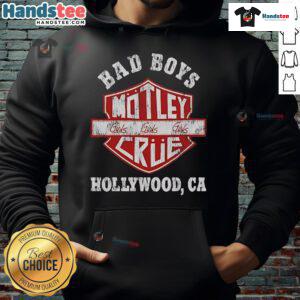 Official Bad Boys Motley Crue hoodie displayed in Hollywood, CA, showcasing iconic rock band style and design.