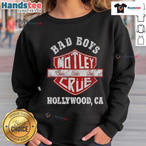 Alt Text: Official Bad Boys Motley Crue Hollywood CA sweatshirt featuring iconic band logo and stylish design.