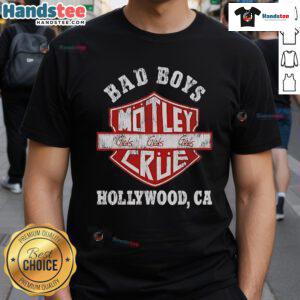 Official Bad Boys Motley Crue Hollywood CA T-Shirt featuring bold graphic design and iconic band logo for fans.