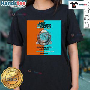 Official Barenaked Ladies Last Summer on Earth Tour 2025 ladies tee featuring vibrant design and tour details.