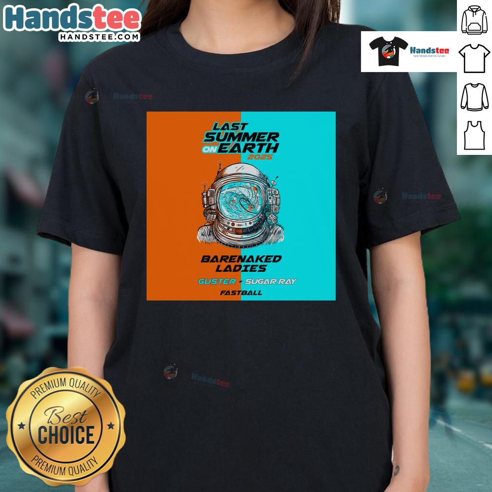 Official Barenaked Ladies Last Summer on Earth Tour 2025 ladies tee featuring vibrant design and tour details.