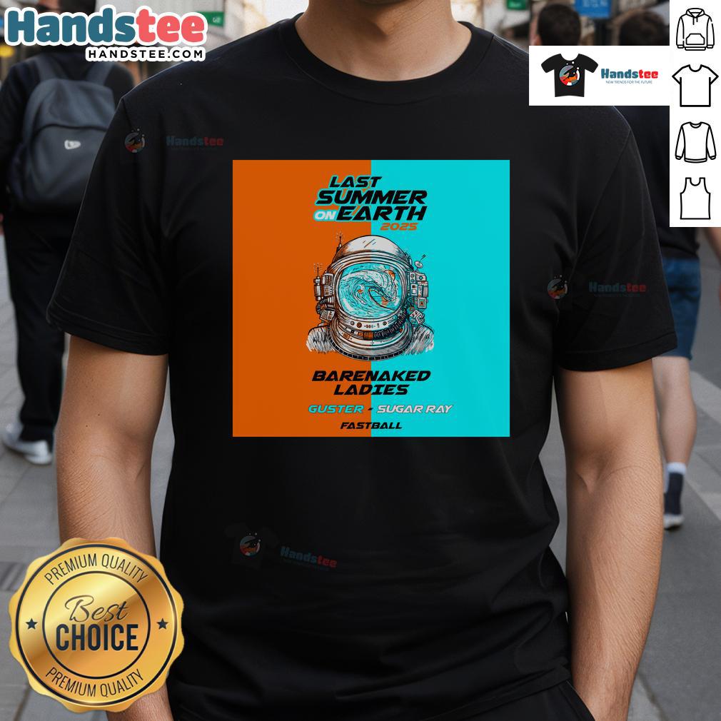 Alt Text: Official Barenaked Ladies Last Summer On Earth Tour 2025 T-Shirt featuring vibrant tour graphics and band logo.
