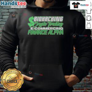 Stylish Official Biohacking Crypto Trading E-Commerce Finance Alpha Hoodie in black, perfect for tech-savvy entrepreneurs.