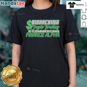 Official Biohacking Crypto Trading E-Commerce Finance Alpha Ladies Tee in vibrant colors, showcasing a stylish design.