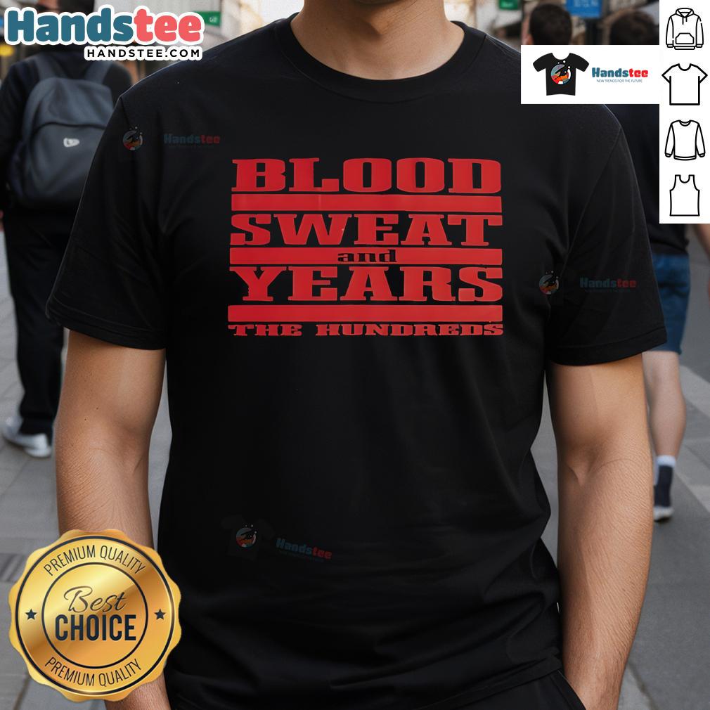 Alt Text: Official Blood Sweat And Year The Hundreds Vatos T-Shirt featuring bold graphics and a stylish streetwear design.