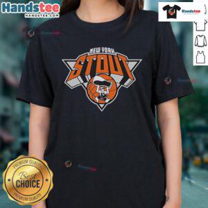 Alt Text: Official Blue Orange Basketball New York Stout Ladies Tee featuring vibrant colors and stylish design for fans.