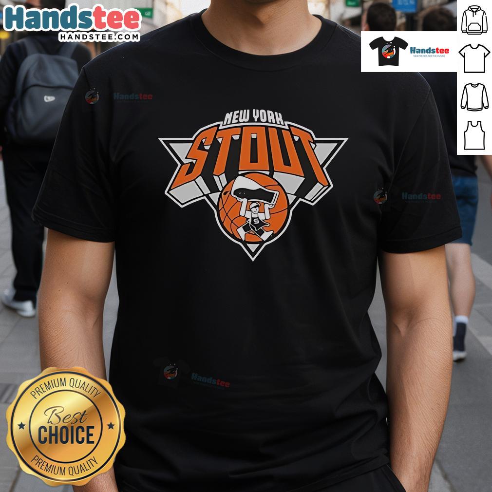 Official Blue & Orange Basketball New York Stout T-Shirt featuring bold team colors and a stylish design for fans.