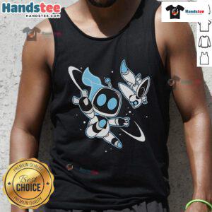 Official Bots In Space Astro Bot Tank Top featuring a vibrant space-themed design for fans of sci-fi apparel.
