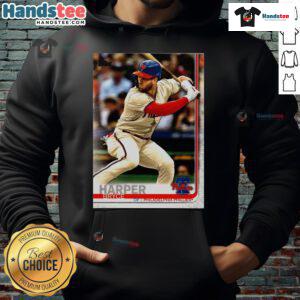 Alt Text: Official Bryce Harper Philadelphia Phillies 2019 Topps baseball card design featured on a stylish hoodie.