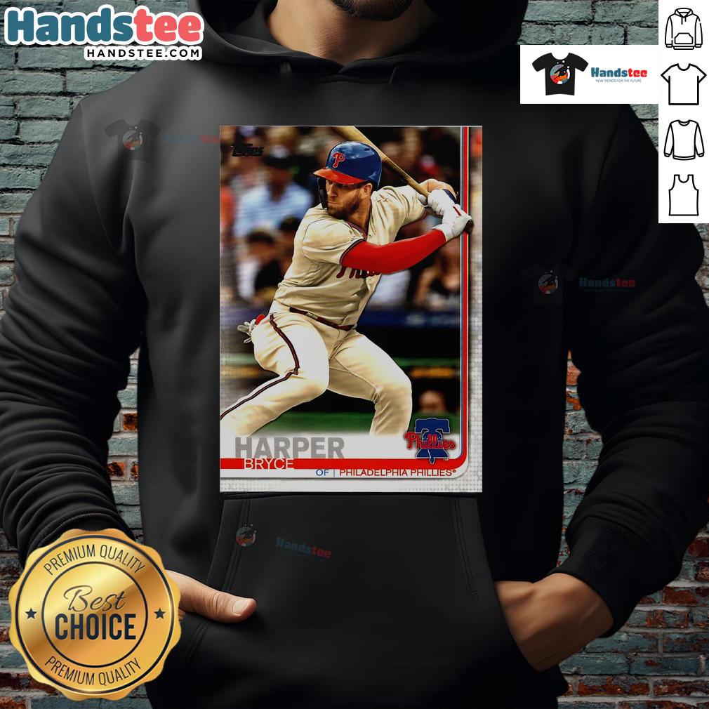 Alt Text: Official Bryce Harper Philadelphia Phillies 2019 Topps baseball card design featured on a stylish hoodie.