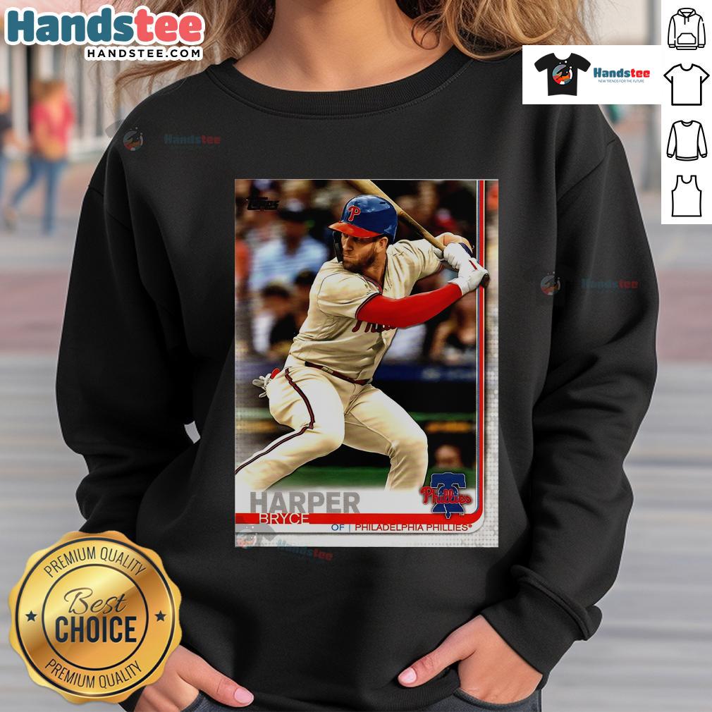 Official Bryce Harper Philadelphia Phillies 2019 Topps baseball card design featured on a cozy sweatshirt.