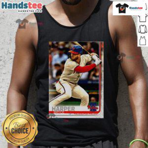 Official Bryce Harper Philadelphia Phillies 2019 Topps baseball card tank top featuring vibrant graphics and team colors.