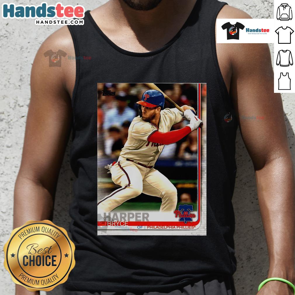 Official Bryce Harper Philadelphia Phillies 2019 Topps baseball card tank top featuring vibrant graphics and team colors.