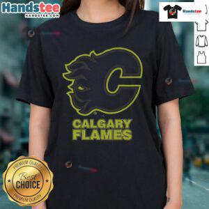 Official Calgary Flames Highlight Reel Ladies Tee showcasing team colors and logo for passionate fans.