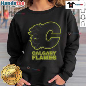 Official Calgary Flames highlight reel sweatshirt showcasing team logo and vibrant design for fans and players.