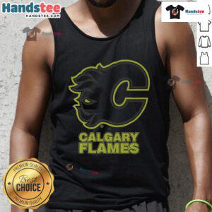 Official Calgary Flames Highlight Reel Tank Top showcasing team logo and vibrant design for fans and sports enthusiasts.