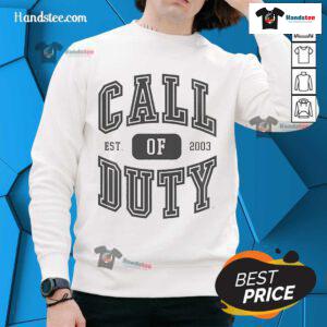 Official Call of Duty Alumnus Logo sweatshirt established 2003, showcasing gaming culture and stylish design.
