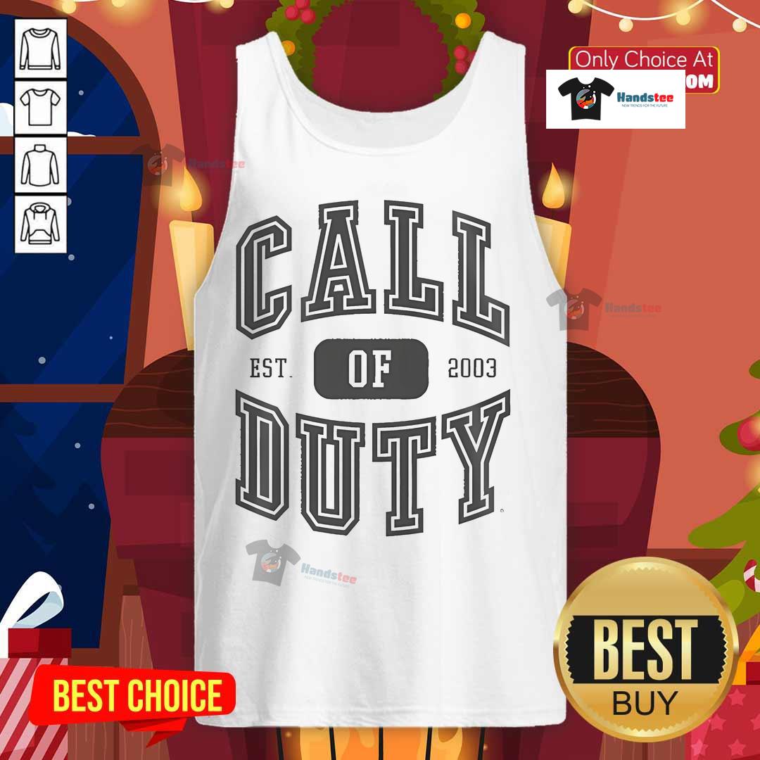 Official Call of Duty Alumnus Logo Est. 2003 tank top featuring a bold graphic design for gamers and fans.