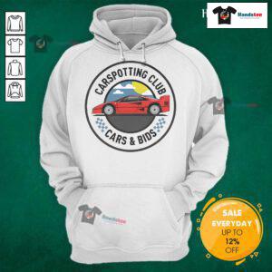 Alt Text: Stylish Official Cars and Bids Car Spotting Club hoodie in black, perfect for car enthusiasts and collectors.