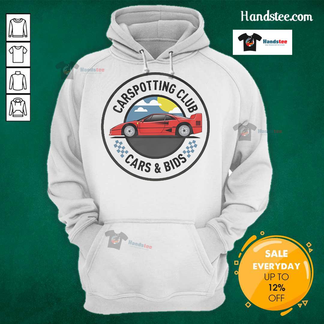 Alt Text: Stylish Official Cars and Bids Car Spotting Club hoodie in black, perfect for car enthusiasts and collectors.