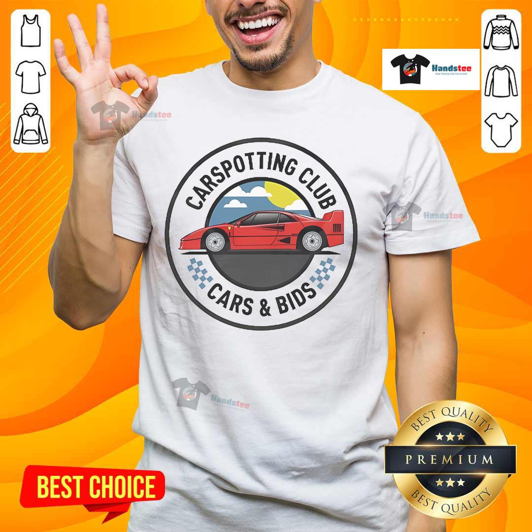 Official Cars And Bids Car Spotting Club T-Shirt featuring a stylish design for automotive enthusiasts and collectors.