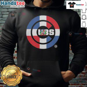 Alt Text: Official Chicago Cubs Dominican Republic Flag Logo Hoodie showcasing vibrant team colors and unique design for fans.