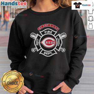 Official Cincinnati Reds Fire Dept sweatshirt featuring firefighters logo, perfect for fans and fire department supporters.