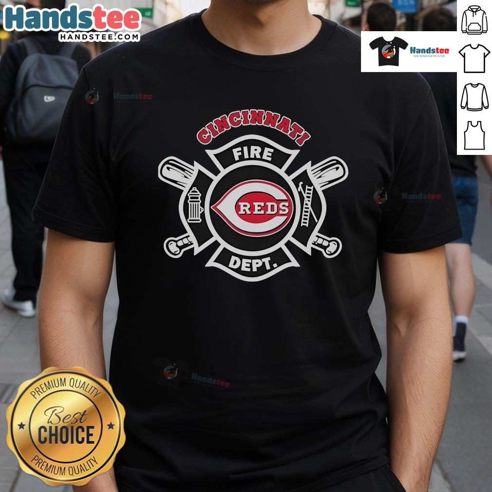 Official Cincinnati Reds Fire Dept Firefighters T-Shirt featuring bold graphics and vibrant colors for sports and firefighter fans.