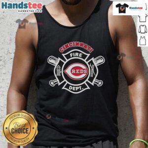 Official Cincinnati Reds Fire Dept firefighters tank top featuring a bold logo and vibrant team colors for fans.