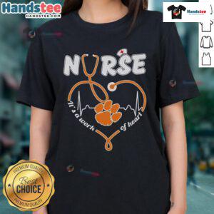 Alt Text: Clemson Tigers Nurse 'It's A Work Of Heart' Ladies Tee in orange, showcasing school spirit and comfort for fans.