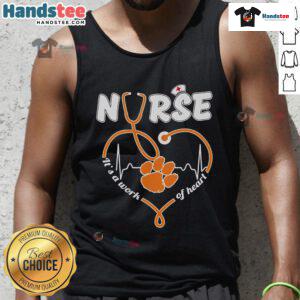 Official Clemson Tigers Nurse It's A Work Of Heart tank top featuring vibrant team colors and logo for fans.