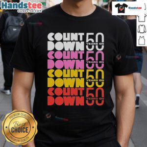 Official Countdown 50 Years On T-Shirt featuring a vibrant design celebrating the 50th anniversary with bold graphics.