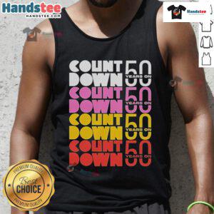 Alt Text: Official Countdown 50 Years On tank top featuring a vibrant design celebrating the anniversary.