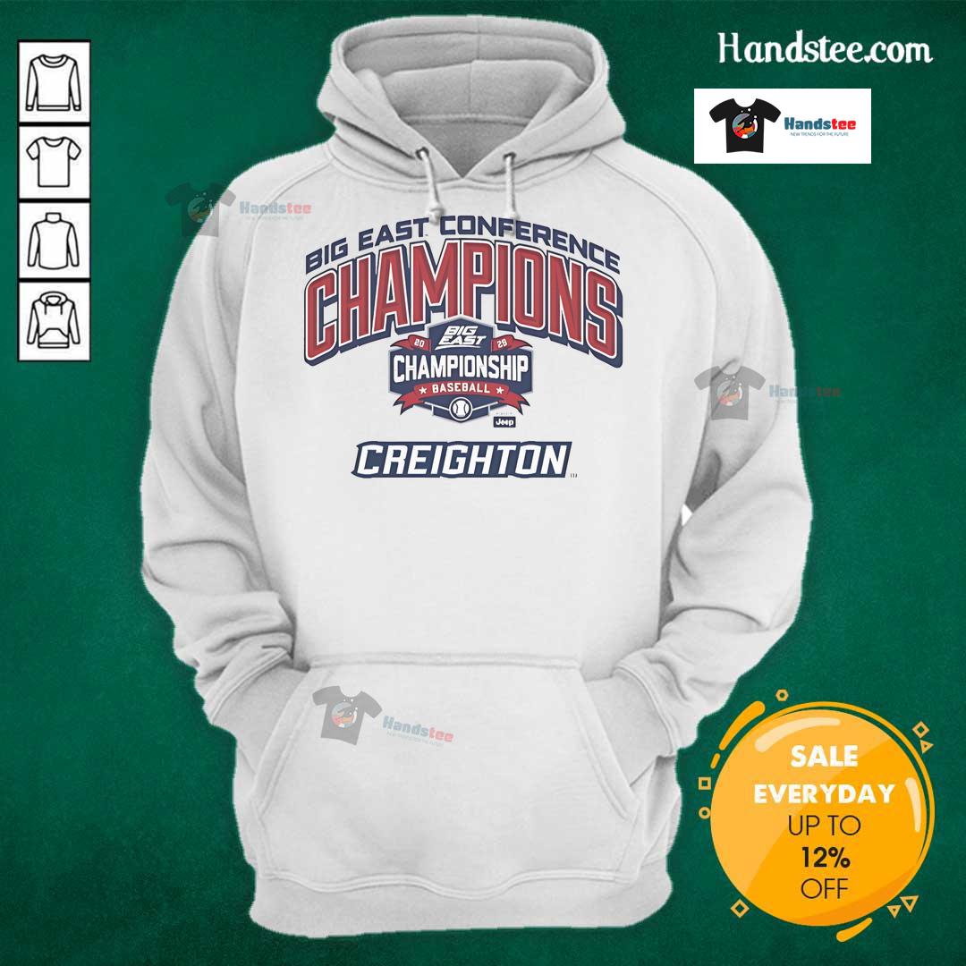 Official Creighton Bluejays Big East Conference Champions 2025 Championship Baseball Jeep Hoodie in navy blue.