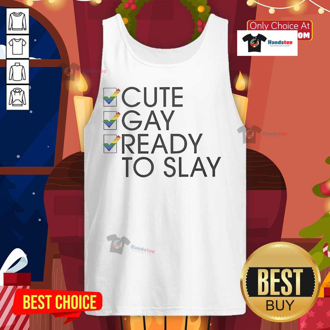 Official Cute Gay Ready to Slay Tank Top showcasing vibrant colors and stylish design, perfect for pride events and casual wear.
