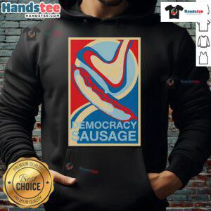 Official Democracy Sausage Hoodie featuring vibrant design, perfect for celebrating democracy and sausage lovers alike.
